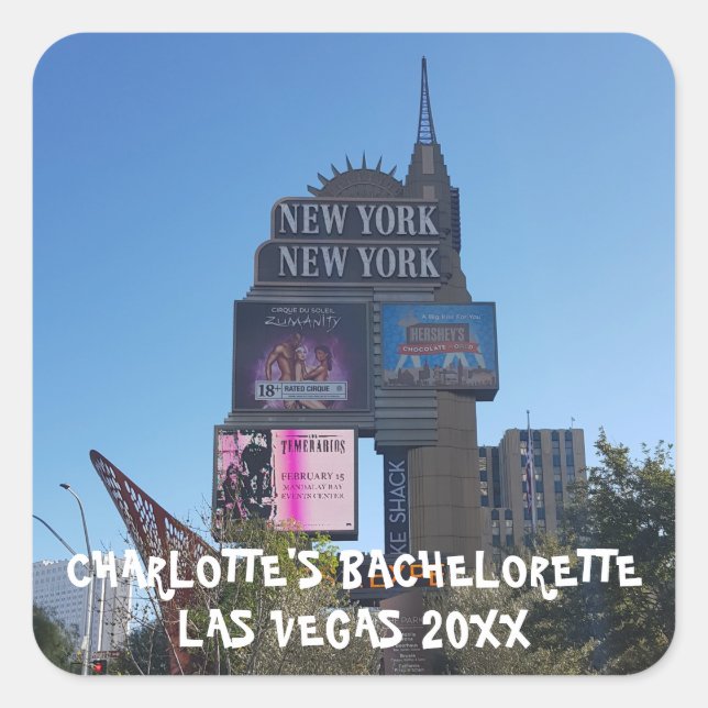 Sticker Carré Fête à Las Vegas | Nom et photo de la future marié (Devant)