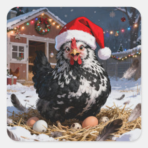Sticker Carré Fête adorable de poulets polonais