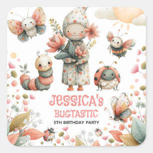 Sticker Carré Fête Anniversaire de enfant BUGTASTIQUE des insect