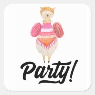 Sticker Carré Fête ! Aquarelle Llama