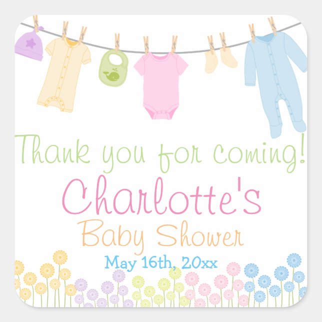 Sticker Carré Fête Baby shower Little Clothes Favoriser (Devant)