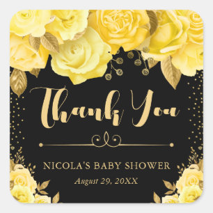 Sticker Carré Fête bébé Fleurs Glam Or Jaune Aquarelle