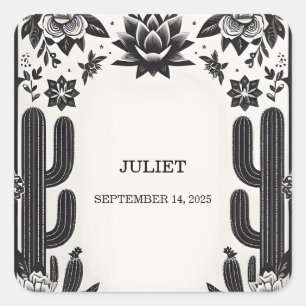 Sticker Carré Fête Cactus Amour en Fleur Mexicains Réception de 