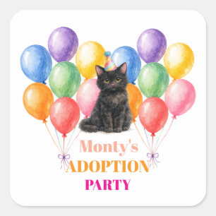 Sticker Carré Fête d'adoption Jour de prise Chat noir Animal de