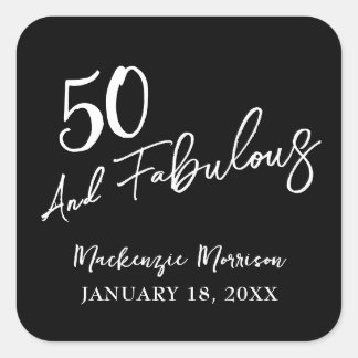 Sticker Carré Fête d'anniversaire Black Fifty et Fabuleux Script