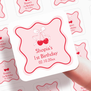 Sticker Carré Fête d'anniversaire Cerise