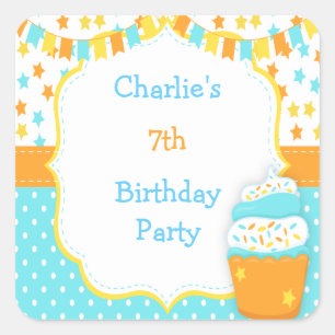 Sticker Carré Fête d'anniversaire Cupcake et Sprinkles