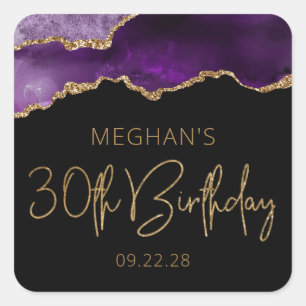 Sticker Carré Fête d'anniversaire de 30 ans Chic Agate Geode Vio