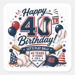 Sticker Carré Fête d'anniversaire de 40 ans de baseball
