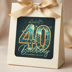 Sticker Carré Fête d'anniversaire de 40 ans en mosaïque d'or et