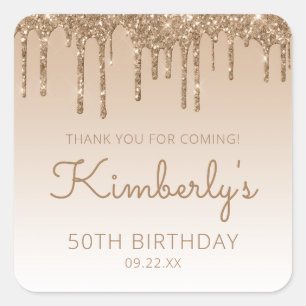Sticker Carré Fête d'anniversaire de 50 ans Merci Gold Glitter D