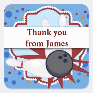 Sticker Carré Fête d'anniversaire de bowling remerciez-vous stic