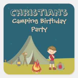 Sticker Carré Fête d'anniversaire de camping du garçon autocolla