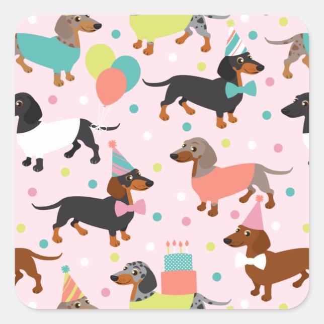 Sticker Carré Fête d'anniversaire de Dachshund (Devant)