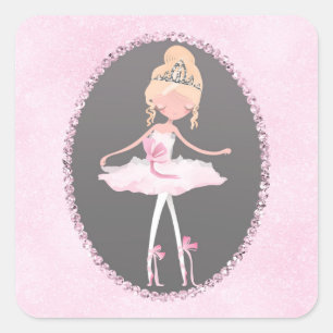 Sticker Carré Fête d'anniversaire de danseuse de Pink & Grey Cou