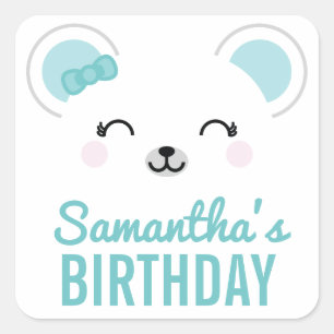 Sticker Carré Fête d'anniversaire de fille mignonne Kawaii avec 