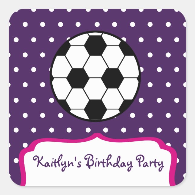 Sticker Carré Fête d'anniversaire de football féminin - Purple W (Devant)