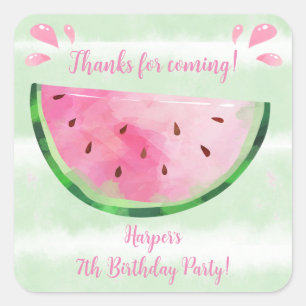 Sticker Carré Fête d'Anniversaire de la pastèque mignonne