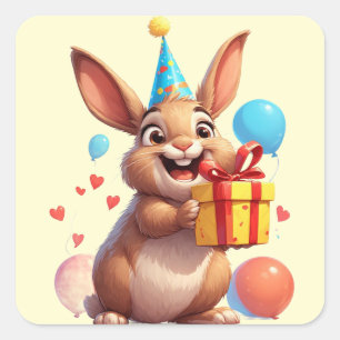 Sticker Carré 🎂 Fête d'anniversaire de lapin avec ballons