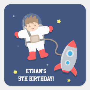 Sticker Carré Fête d'anniversaire de l'astronaute spatial Rocksh
