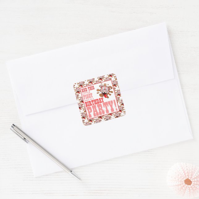 Sticker Carré Fête d'anniversaire de Little Piggy (Enveloppe)