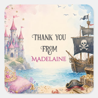 Sticker Carré Fête d'anniversaire de princesse et de pirate Merc