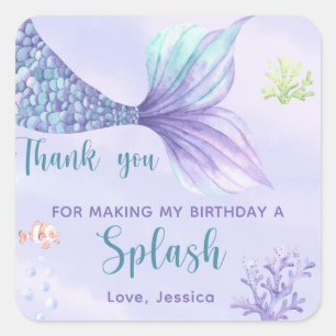 Sticker Carré Fête d'anniversaire de sirène sous la mer Merci