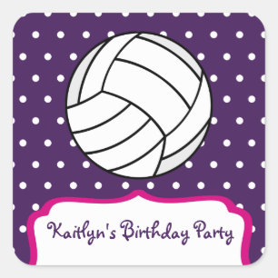 Sticker Carré Fête d'anniversaire de volley-ball féminin - Purpl