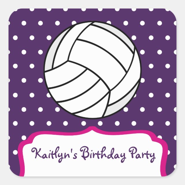 Sticker Carré Fête d'anniversaire de volley-ball féminin - Purpl (Devant)