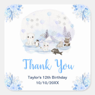 Sticker Carré Fête d'anniversaire des animaux de la forêt enchan