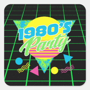 Sticker Carré Fête d'anniversaire des années 80