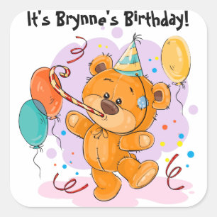 Sticker Carré Fête d'anniversaire d'ours de nounours