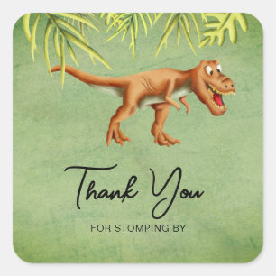Sticker Carré Fête d'anniversaire du dinosaure vert T Rex 