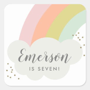 Sticker Carré Fête d'anniversaire enfant arc-en-ciel pastel en n