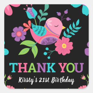 Sticker Carré Fête d'anniversaire Florale mexicaine