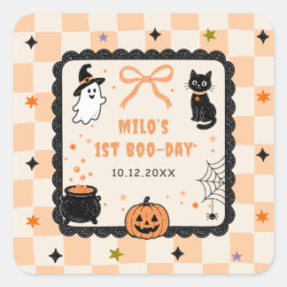 Sticker Carré Fête d'anniversaire Halloween à carreaux orange