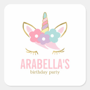 Sticker Carré Fête d'anniversaire mignonne de filles de licorne