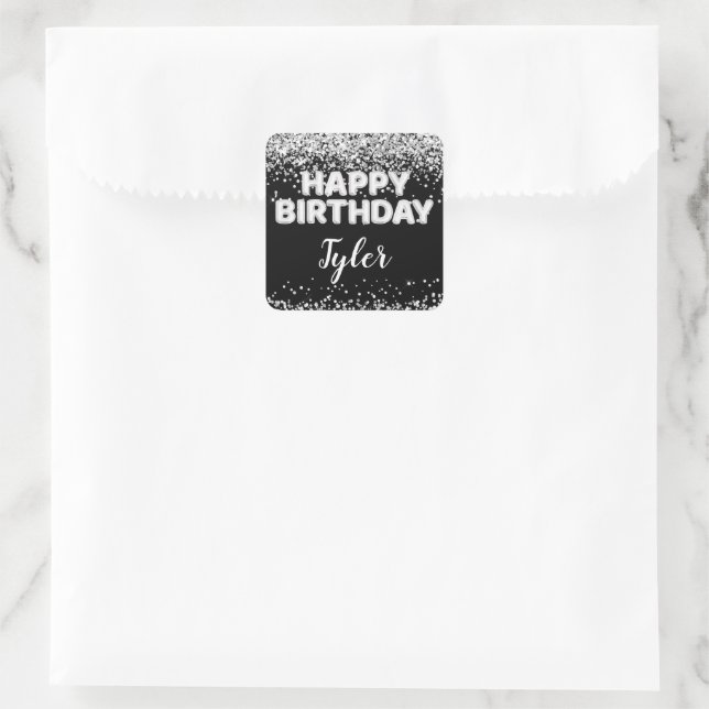 Sticker Carré Fête d'anniversaire noir et blanc Favoriser (Sac)