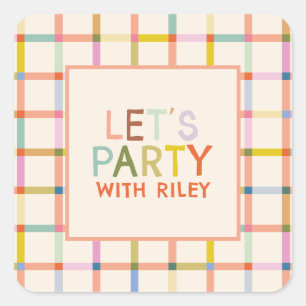 Sticker Carré Fête d'anniversaire personnalisée pastel à carreau