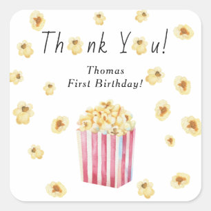 Sticker Carré Fête d'anniversaire Popcorn Kids Merci