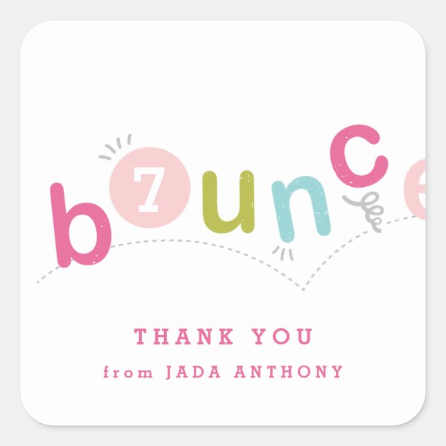 Sticker Carré Fête d'anniversaire pour enfants bondissez merci (Devant)