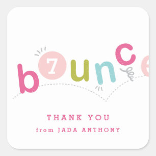 Sticker Carré Fête d'anniversaire pour enfants bondissez merci