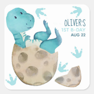 Sticker Carré Fête d'anniversaire pour garçon 1 an Thème dinosau