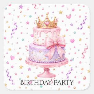 Sticker Carré Fête d'anniversaire Princesse Confetti