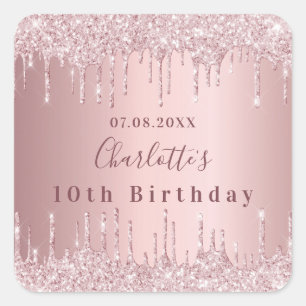 Sticker Carré fête d'anniversaire rose poussiéreux rose parties 