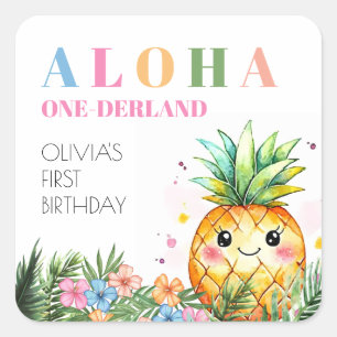 Sticker Carré Fête d'anniversaire tropicale estivale avec un ana