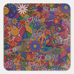 Sticker Carré Fête d'anniversaire vintage rétro groovy des année