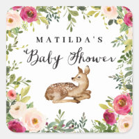 Fête de baby shower de cerfs à fleurs d'aquarelle