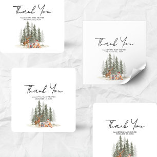 Sticker Carré Fête de bébé aventure début forêt hivernale