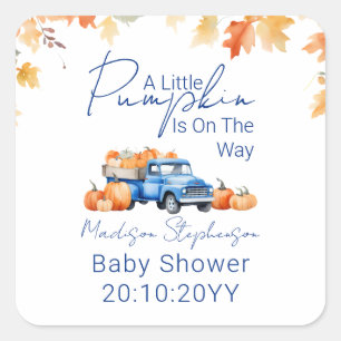 Sticker Carré Fête de Bébé Blue Truck & Little Pumpkin on The Wa